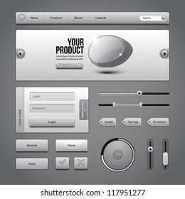 Gray UI Controls Web Elements 3: Buttons, Login Form, Authorization, Sliders, Banner, Box, Preloader, Loader, Tag Labels