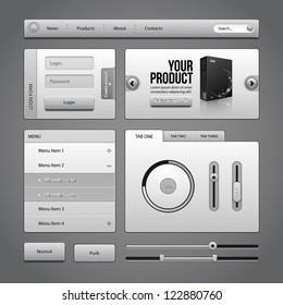 Gray UI Controls Web Elements 4: Buttons, Login Form, Authorization, Sliders, Banner, Box, Preloader, Loader, Accordion, Menu, Tabs, Search