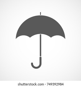 Gray umbrella icon in flat design. Vector illustration. Umbrella sign on light background.