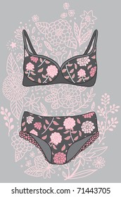 gray underwear with pink flowers