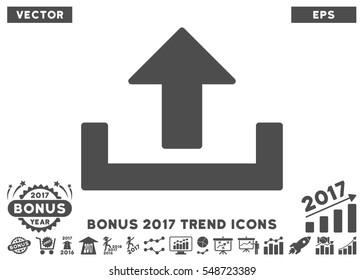 Gray Upload pictogram with bonus 2017 trend icon set. Vector illustration style is flat iconic symbols, white background.