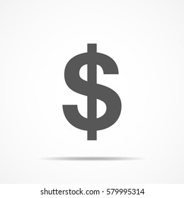 Gray U.S. dollar icon in flat design. Vector illustration. The dollar icon isolated on light background.