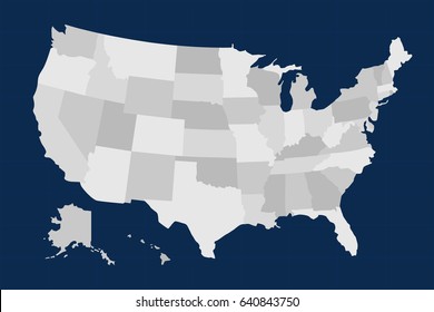 Gray USA map on blue background. Vector illustration.