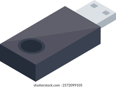 Gray USB flash drive with key ring hole, useful for storing and transferring data, shown in isometric view, creating a modern and practical image