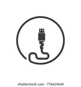 gray usb plug icon with cable