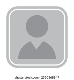 Gray user icon inside square frame. Simple head and shoulders silhouette. Represents a generic user profile.