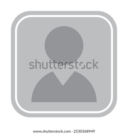 Gray user icon inside square frame. Simple head and shoulders silhouette. Represents a generic user profile.