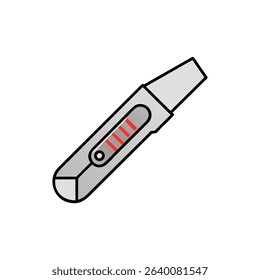 Gray utility knife with red strips, isolated on White