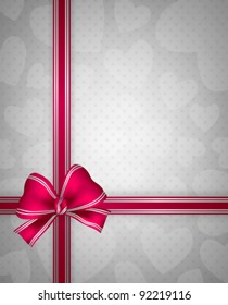 Gray Valentine's day background with red ribbon