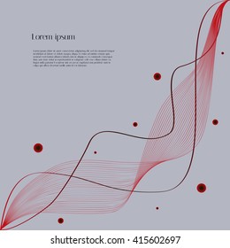 Gray vector abstract background with red smooth lines and balls