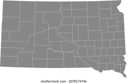 Grauvektorkarte des Bundesstaates South Dakota, USA mit weißer Landesgrenze