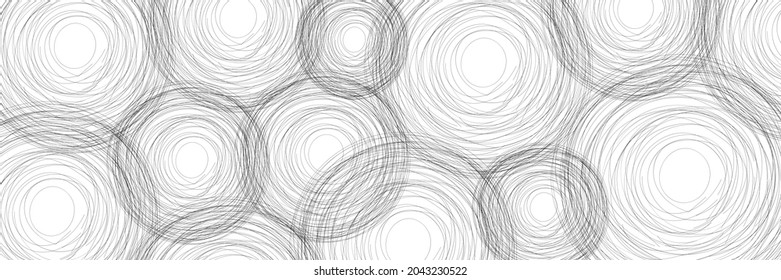 Gray vector banner, abstract intersecting circles from lines