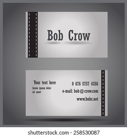 Gray vector business two-sided visit card with stripes of black leather