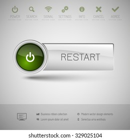 Gray vector button with green area for icons and symbols. Modern design elements.