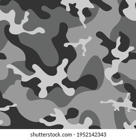 Gray vector camouflage pattern, white spots, pattern for printing clothes, fabric. Winter background.