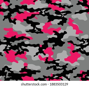 
Camuflaje vectorial gris, manchas rosadas elegante plantilla de calle para imprimir ropa, tela.