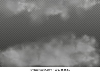 Gray vector cloudiness ,fog or smoke on dark checkered background.Set of Cloudy sky or smog over the city.Vector illustration.