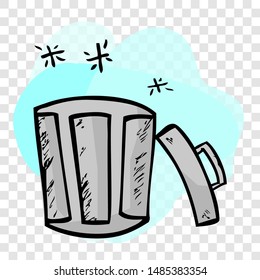 Gray Vector Hand Draw Sketch of Opened Empty Clean and tidy trash bin, at transparent effect background
