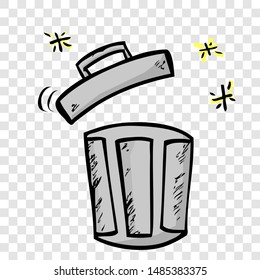 Gray Vector Hand Draw Sketch of Opened Empty Clean and tidy trash bin, at transparent effect background
