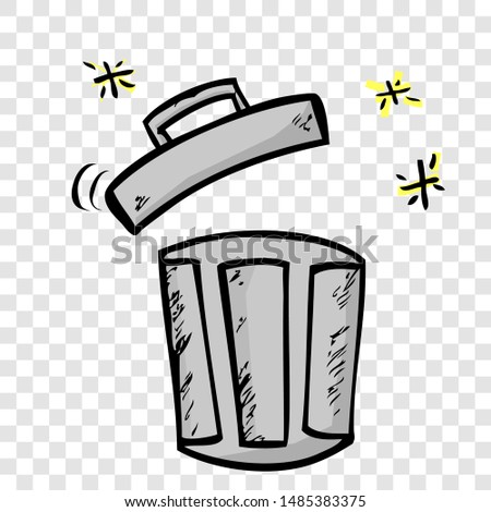 Gray Vector Hand Draw Sketch of Opened Empty Clean and tidy trash bin, at transparent effect background
