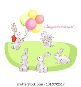 Gray vector hares and balloons 

