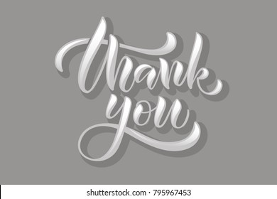 Gray vector illustration of "Thank you" calligraphy (logotype, text) for greeting card, posting, fitness, items, Sale, catalogue, email marketing. Grateful vector illustration EPS 10 as logotype
