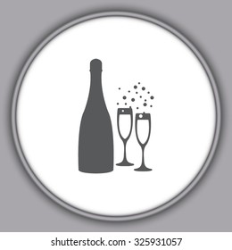 Gray vector illustrations glasses of champagne with bottle