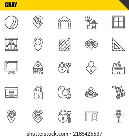 gray vector line icons set. ball, placeholder and display Icons. Thin line design. Modern outline graphic elements, simple stroke symbols stock illustration