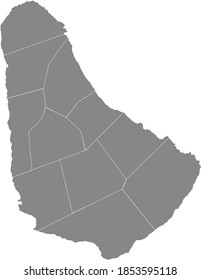 Gray vector map of Barbados with white borders of it's parishes