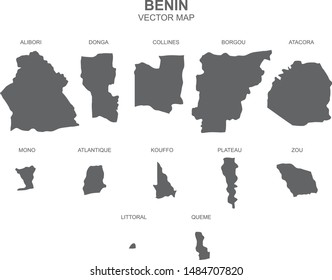 gray vector map of Benin with states on white background