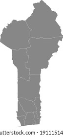 Gray vector map of Benin with white borders of it's departments