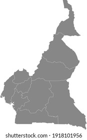Gray vector map of Cameroon with white borders of its regions