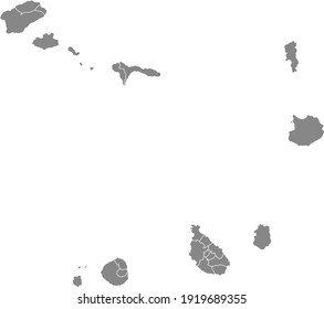 Gray vector map of Cape Verde with white borders of its municipalities and civil parishes