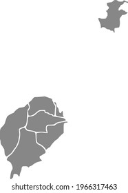 Gray vector map of the Democratic Republic of Sao Tome and Principe with white borders of its districts
