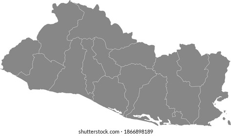 Gray vector map of El Salvador with white borders of it's departments