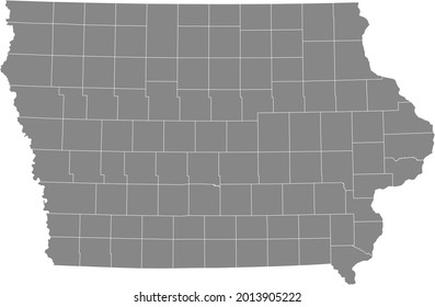 Gray vector map of the Federal State of Iowa, USA with white borders of its counties