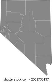 Gray vector map of the Federal State of Nevada, USA with white borders of its counties