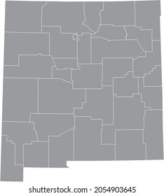 Gray vector map of the Federal State of New Mexico, USA with white borders of its counties