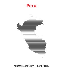 Gray vector map Peru. Map made from from stripes, isolated on white background. EPS Illustration with an inscription Peru.