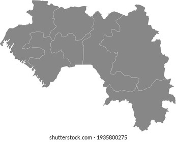 Gray vector map of the Republic of Guinea with white borders of its regions