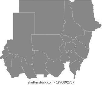 Gray vector map of the Republic of Sudan with white borders of its states
