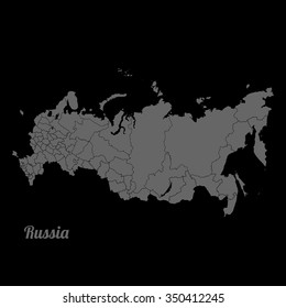 Gray vector map Russia. Grey on black background. Vector Illustration with an inscription Russia. EPS Illustration.