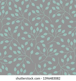 Gray vector pattern with green leaves.