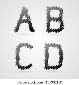 Gray vector pencil draw alphabet, a, b, c, d