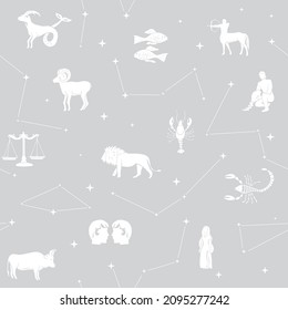 gray vector seamless pattern - Zodiac animals and stars