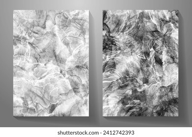 Gray vector set watercolor art background. Old paper. Aged vintage watercolour texture for cover design, cards or banner. Monochrome illustration. Wall. Brushstrokes. Painted gray grunge template.