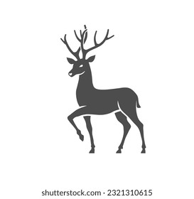 The gray vector silhouette of a deer over a white background - animal icon