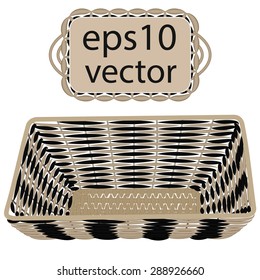 Gray vector wicker basket handmade with frame on white background