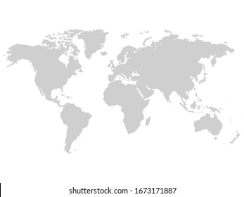 Gray vector world map, Earth illustration isolated on white background.