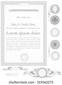 Gray vertical certificate template with additional design elements
